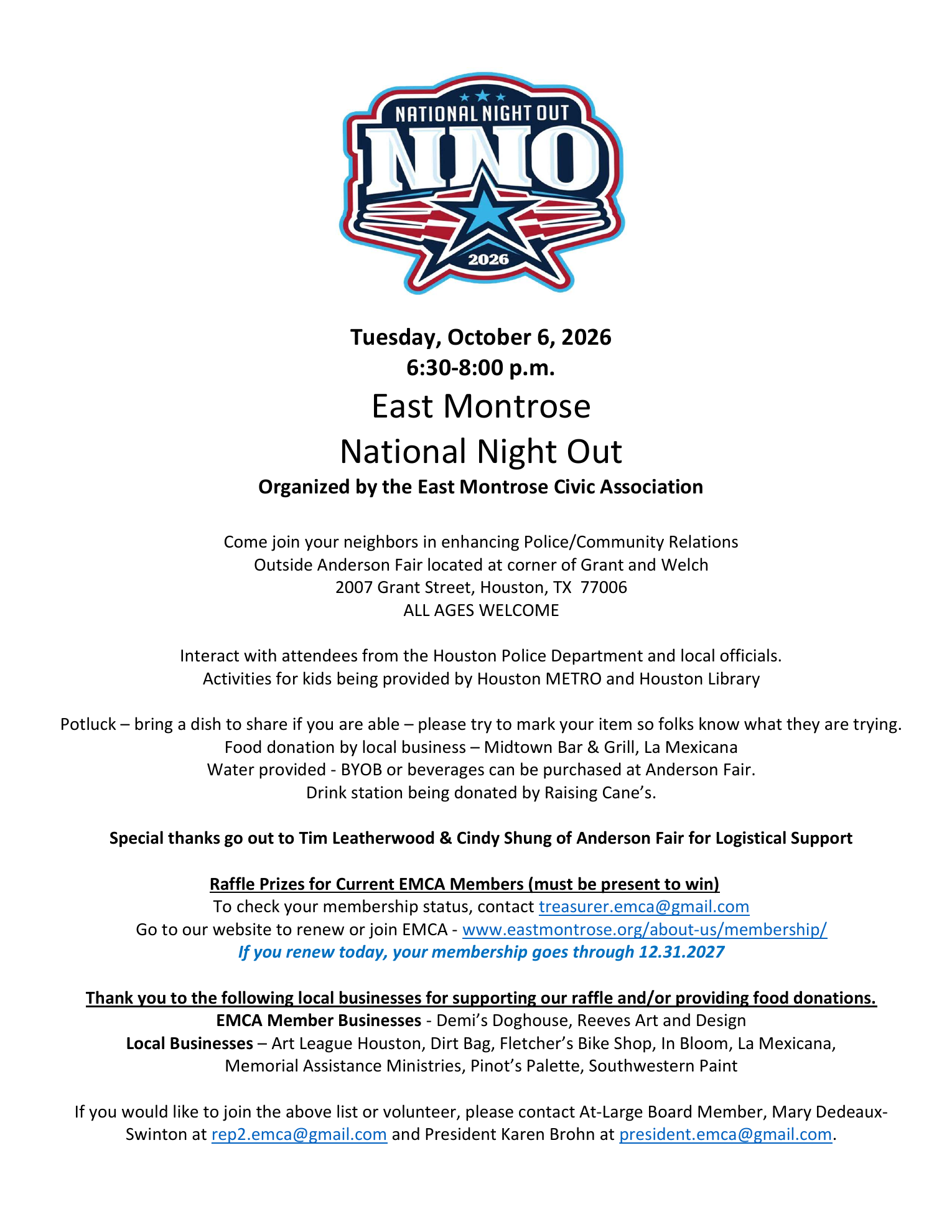 2026 East Montrose National Night Out flyer